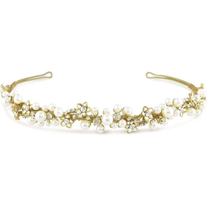 Headbands Serendipity Tiaras and Jewelry Bridal Gold Pearl Cluster Rhinestone Headband - CG128K0B6UB $30.53