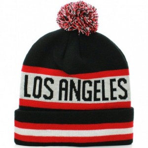 Skullies & Beanies USA Favorite City Cuff Winter Beanie Knit Pom Pom Hat Cap - Los Angeles - Black Red - CN11Q2TZVJ5 $14.44