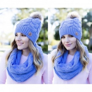 Skullies & Beanies Winter Knit Pom Beanie Hat Scarf Set Women Cute Soft Warm Infinity Scarves - Blue Fleece Lined - CO18XY868...