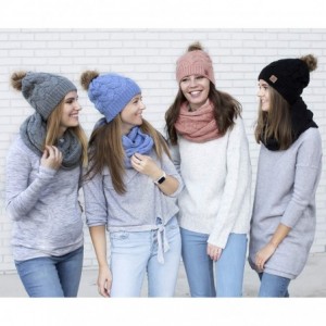 Skullies & Beanies Winter Knit Pom Beanie Hat Scarf Set Women Cute Soft Warm Infinity Scarves - Blue Fleece Lined - CO18XY868...