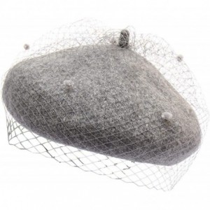 Berets Beret Hat Vintage Hepburn Mesh Wool French Style for Women Ladies - Grey - CE18L858ZIU $11.17