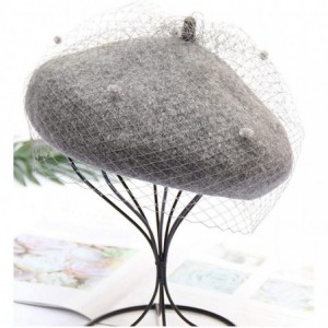 Berets Beret Hat Vintage Hepburn Mesh Wool French Style for Women Ladies - Grey - CE18L858ZIU $11.17