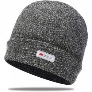 Skullies & Beanies Thinsulate Thermal Lining -5℉ Winter Hat Wool Acrylic Knit Gloves Caps Set - Dark Grey Hat - CO18ZC46GU9 $...
