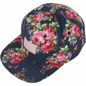 Baseball Caps Flower Pink Rose Lettering Cute Club HipHop Ball Cap Bill Snapback Flat Hat - Navy - CU12MQPV5QV $29.16