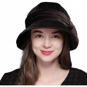 Fedoras Womens Velvet Hats Wide Brim Fedora Bowler Cap Cloche Elegant Church Hat - Coffee - CS18L4295IW $21.59