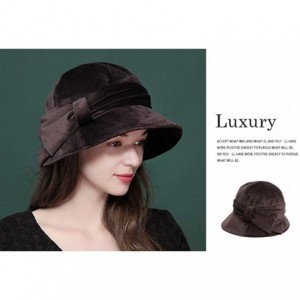 Fedoras Womens Velvet Hats Wide Brim Fedora Bowler Cap Cloche Elegant Church Hat - Coffee - CS18L4295IW $21.59