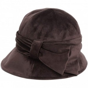 Fedoras Womens Velvet Hats Wide Brim Fedora Bowler Cap Cloche Elegant Church Hat - Coffee - CS18L4295IW $21.59