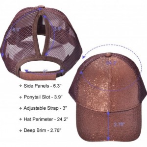 Baseball Caps Ponytail Baseball Cap High Bun Ponycap Adjustable Mesh Trucker Hats - 006 (Glitter) - Coffee - CF18EOQCLIN $15.35