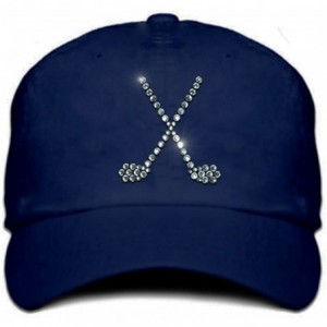 Baseball Caps Ladies Cap with Bling Rhinestone Design of Crossed Clubs - Navy - CN184WA242O $21.54