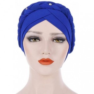 Sun Hats Women India Hat Muslim Solid One Tail Chemo Beanie Scarf Turban Warm Wrap Cap - Blue - C818LDHMY5W $9.61