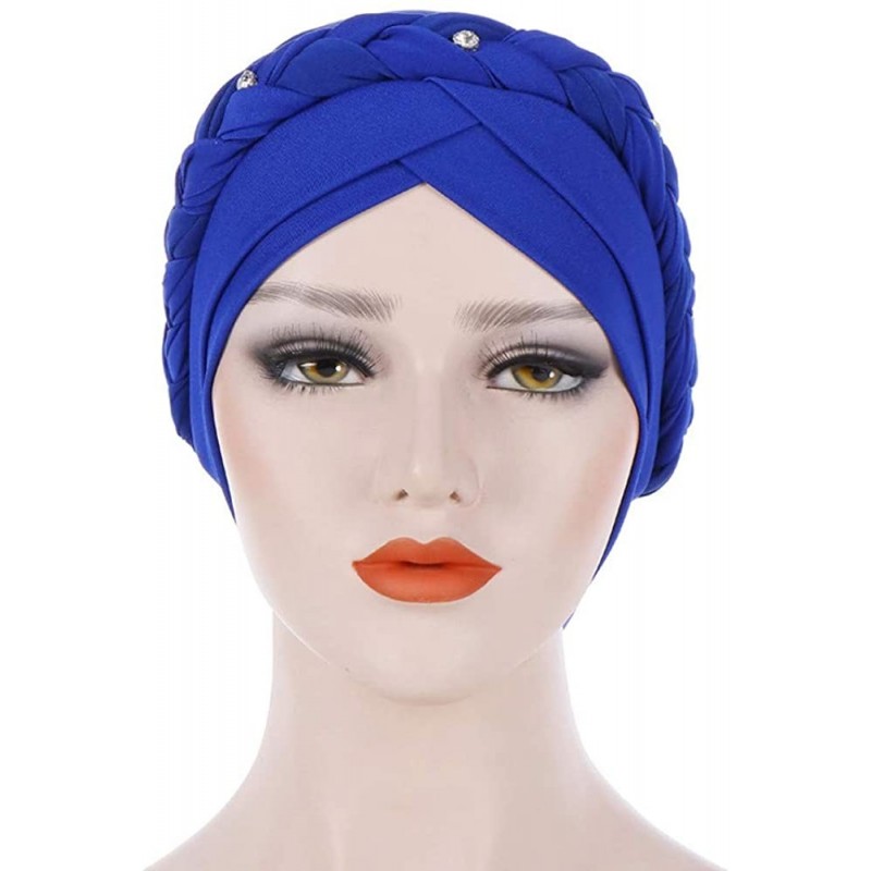 Sun Hats Women India Hat Muslim Solid One Tail Chemo Beanie Scarf Turban Warm Wrap Cap - Blue - C818LDHMY5W $9.61