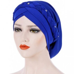 Sun Hats Women India Hat Muslim Solid One Tail Chemo Beanie Scarf Turban Warm Wrap Cap - Blue - C818LDHMY5W $9.61