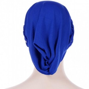 Sun Hats Women India Hat Muslim Solid One Tail Chemo Beanie Scarf Turban Warm Wrap Cap - Blue - C818LDHMY5W $9.61