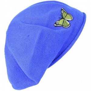 Berets Green Butterfly on Beret for Women 100% Cotton - Blue - C512JTNUTKB $45.44