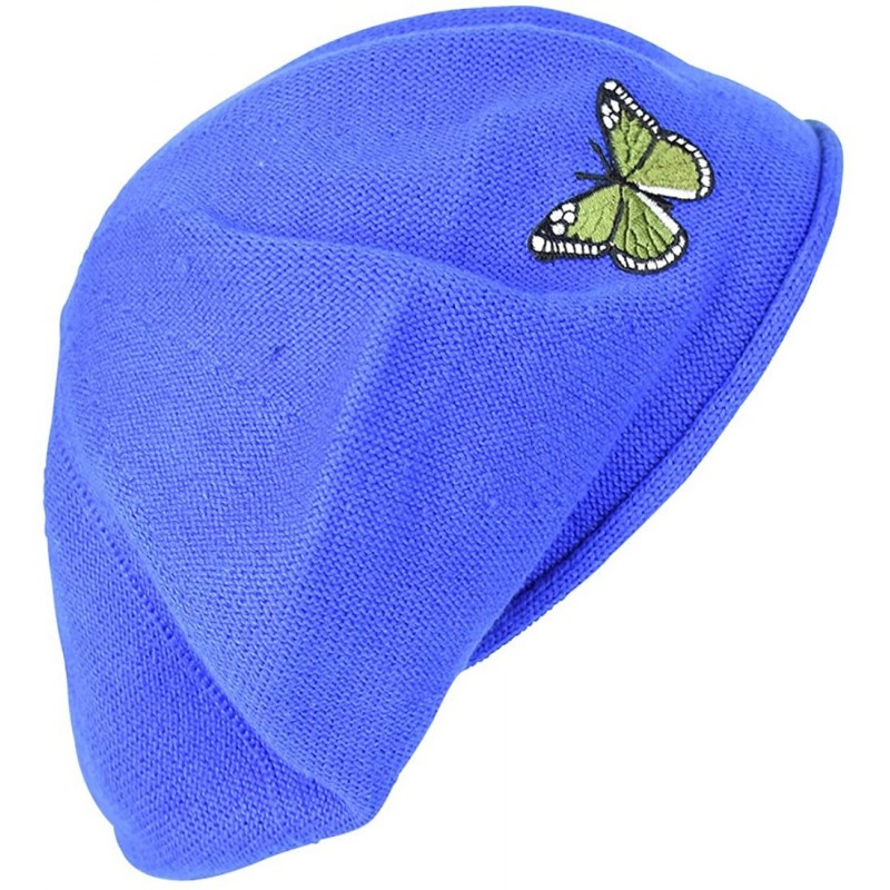 Berets Green Butterfly on Beret for Women 100% Cotton - Blue - C512JTNUTKB $20.60