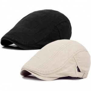 Newsboy Caps 2 Pack Men's Cotton Flat Cap Ivy Gatsby Newsboy Hunting Hat - A-beige/Black - CD17YELQTWX $13.66