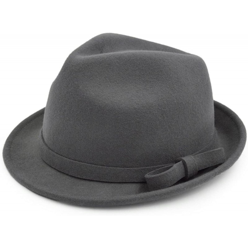 Fedoras Women's Deluxe 100% Wool Solid Color Fedora Hat - Grey - C51260W1ZEX $16.31