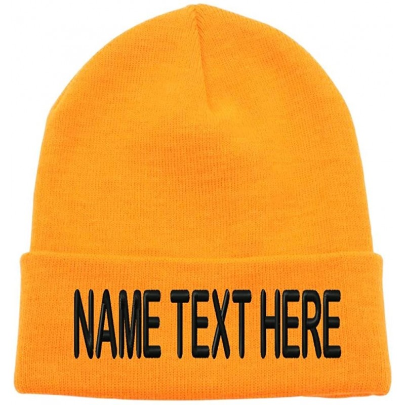 Skullies & Beanies Custom Embroidery Personalized Name Text Ski Toboggan Knit Cap Cuffed Beanie Hat - Gold Yellow - CO1892CIU...