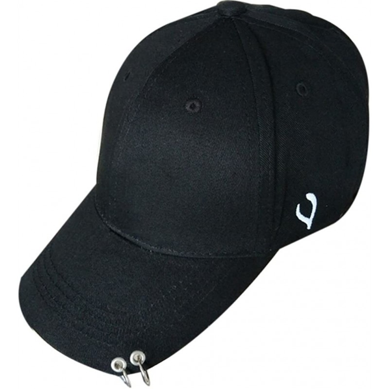 Baseball Caps Women's Iron Ring Pin Retro Baseball Cap Trucker Hat - 2 Ring Black - CS186NZT7DS $13.44