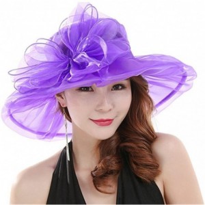 Sun Hats Women's Organza Summer Sun Hat Bridal Cap Beach Church Ascot Race Derby Hat Cocktail Party Wedding Cap - Purple - CF...