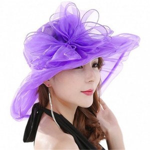 Sun Hats Women's Organza Summer Sun Hat Bridal Cap Beach Church Ascot Race Derby Hat Cocktail Party Wedding Cap - Purple - CF...