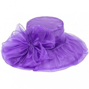 Sun Hats Women's Organza Summer Sun Hat Bridal Cap Beach Church Ascot Race Derby Hat Cocktail Party Wedding Cap - Purple - CF...