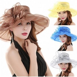 Sun Hats Women's Organza Summer Sun Hat Bridal Cap Beach Church Ascot Race Derby Hat Cocktail Party Wedding Cap - Purple - CF...