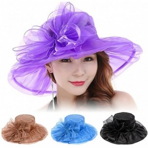 Sun Hats Women's Organza Summer Sun Hat Bridal Cap Beach Church Ascot Race Derby Hat Cocktail Party Wedding Cap - Purple - CF...