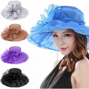 Sun Hats Women's Organza Summer Sun Hat Bridal Cap Beach Church Ascot Race Derby Hat Cocktail Party Wedding Cap - Purple - CF...