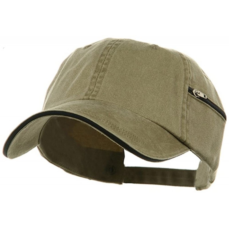 Baseball Caps Low Profile Washed Side Zipper Pocket Cap - Khaki Navy - CU18GYZUTSO $21.86