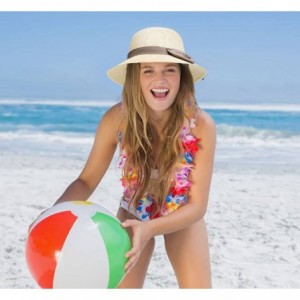 Sun Hats Women's Wide Brim Straw Sun Hat w/Large Decorative Bow and Drawstring - A_mix Beige - CB18CHWL54X $19.25