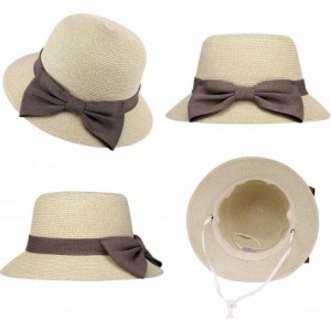 Sun Hats Women's Wide Brim Straw Sun Hat w/Large Decorative Bow and Drawstring - A_mix Beige - CB18CHWL54X $19.25