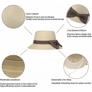 Sun Hats Women's Wide Brim Straw Sun Hat w/Large Decorative Bow and Drawstring - A_mix Beige - CB18CHWL54X $19.25