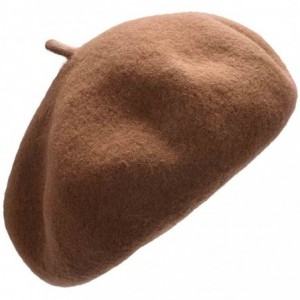 Berets Womens French Artist 100% Wool Beret Flat Cap Winter Warm Painter Hat Y63 - Khaki - CE186ZRE3U6 $9.58