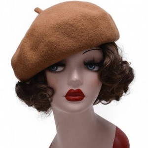 Berets Womens French Artist 100% Wool Beret Flat Cap Winter Warm Painter Hat Y63 - Khaki - CE186ZRE3U6 $9.58