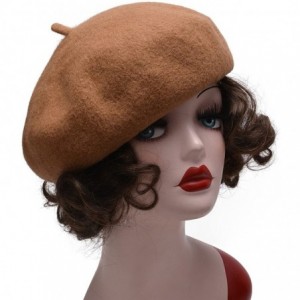Berets Womens French Artist 100% Wool Beret Flat Cap Winter Warm Painter Hat Y63 - Khaki - CE186ZRE3U6 $9.58