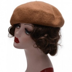 Berets Womens French Artist 100% Wool Beret Flat Cap Winter Warm Painter Hat Y63 - Khaki - CE186ZRE3U6 $9.58