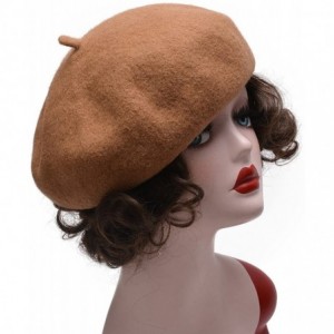 Berets Womens French Artist 100% Wool Beret Flat Cap Winter Warm Painter Hat Y63 - Khaki - CE186ZRE3U6 $9.58
