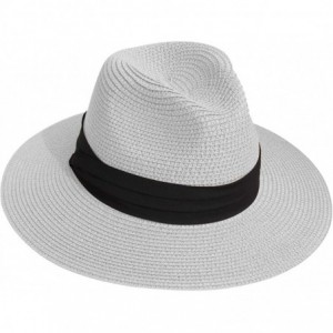 Fedoras Sun Straw Fedora Beach Hat Wide Brim Panama Hat for Both Women and Men UPF50+ - White - C518WWCD370 $27.70