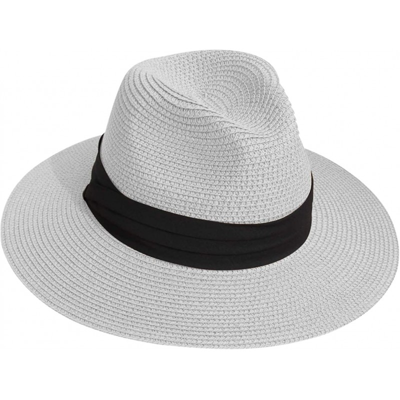 Fedoras Sun Straw Fedora Beach Hat Wide Brim Panama Hat for Both Women and Men UPF50+ - White - C518WWCD370 $10.39