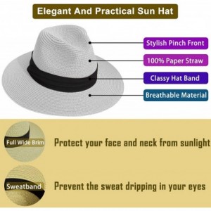 Fedoras Sun Straw Fedora Beach Hat Wide Brim Panama Hat for Both Women and Men UPF50+ - White - C518WWCD370 $10.39