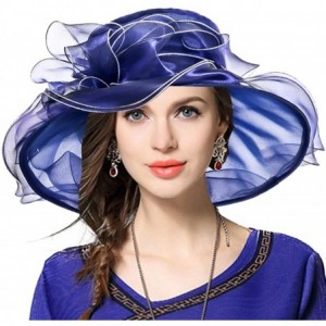 Sun Hats Women Church Derby Hat Wide Brim Wedding Dress Hat Tea Party HAT S019 - Navy - C817YKOODWY $46.59