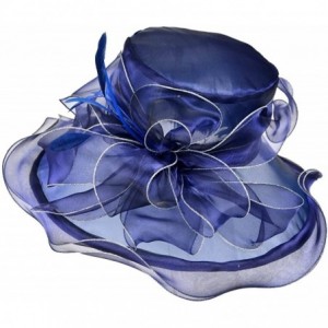 Sun Hats Women Church Derby Hat Wide Brim Wedding Dress Hat Tea Party HAT S019 - Navy - C817YKOODWY $20.15