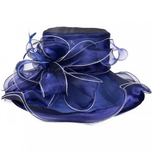 Sun Hats Women Church Derby Hat Wide Brim Wedding Dress Hat Tea Party HAT S019 - Navy - C817YKOODWY $20.15