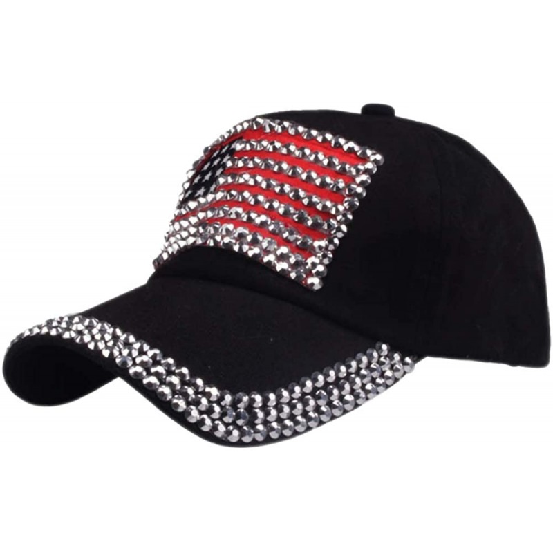 Baseball Caps USA Flag Bling Baseball Cap Cowboy Hip-Hop Baseball Cap Adjustable Size - Black - CL18O2MWRTN $12.19