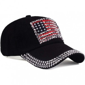 Baseball Caps USA Flag Bling Baseball Cap Cowboy Hip-Hop Baseball Cap Adjustable Size - Black - CL18O2MWRTN $12.19