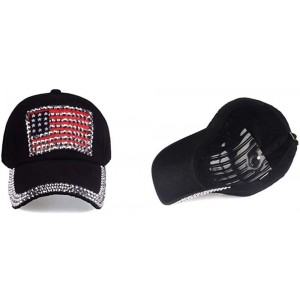 Baseball Caps USA Flag Bling Baseball Cap Cowboy Hip-Hop Baseball Cap Adjustable Size - Black - CL18O2MWRTN $12.19