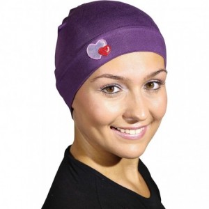 Skullies & Beanies Womens Soft Sleep Cap Comfy Cancer Hat with Hearts Applique - Purple - CN189SSS4DH $14.91