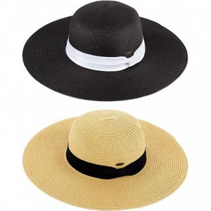 Sun Hats Women's Sun Hat Adjustable Floppy Wide Brim Travel Beach Straw Cap - Black & Natural - CK18T25KRXL $22.27