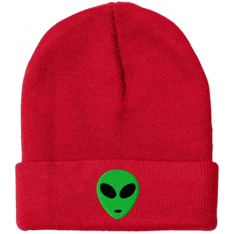 Skullies & Beanies Green Alien Head Embroidered Pom Pom Beanie- 12 inch - Red - CN12ICYWCIF $17.43